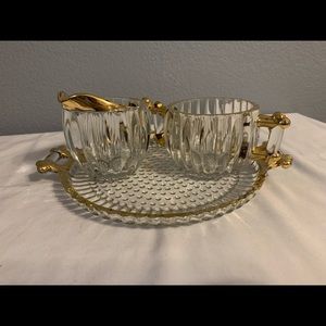 Vtg.Jeanette Old Hobnail Creamer, Sugar Plater Set